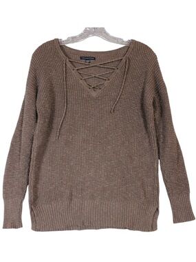American Eagle Outfitters Brown
Lace Up V Neck Waffle Knit
Sweater Size Small